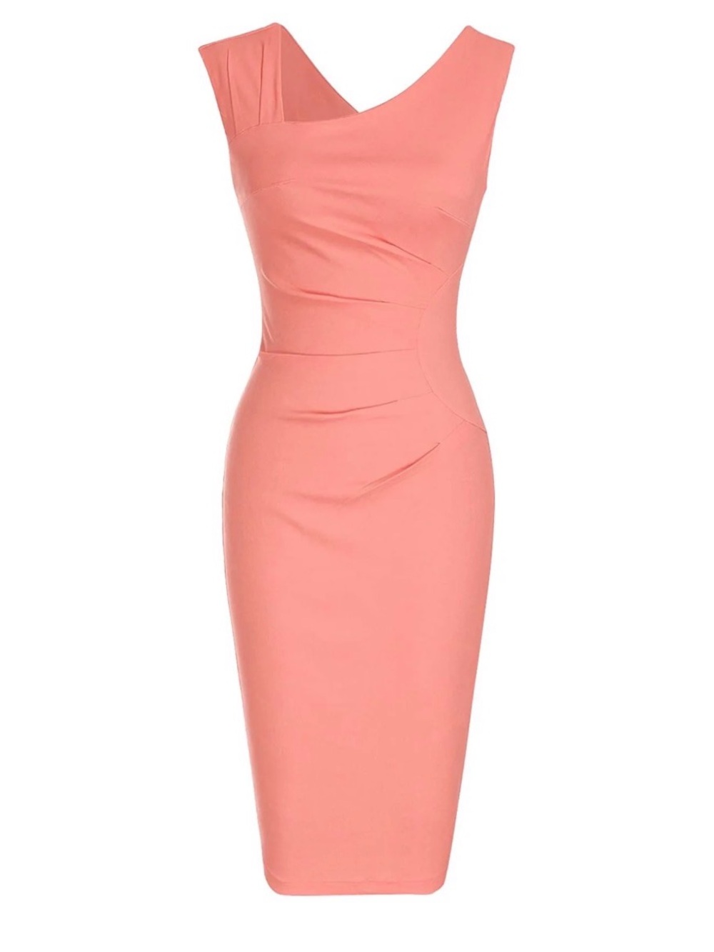 Sleeveless Peach Midi Sheath Dress - Women's Classic Fit